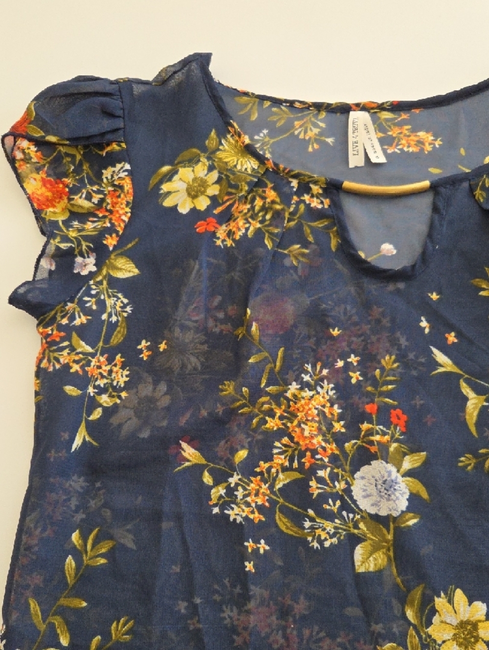 Live 4 Truth Navy Floral Sheer Blouse with Gold Neck Bar